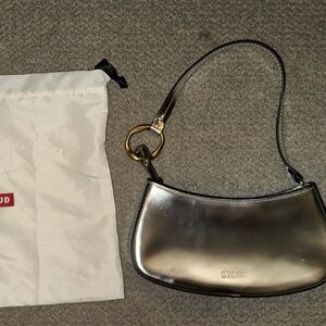 STAUD Metallic Silver Bag with Gold Accent